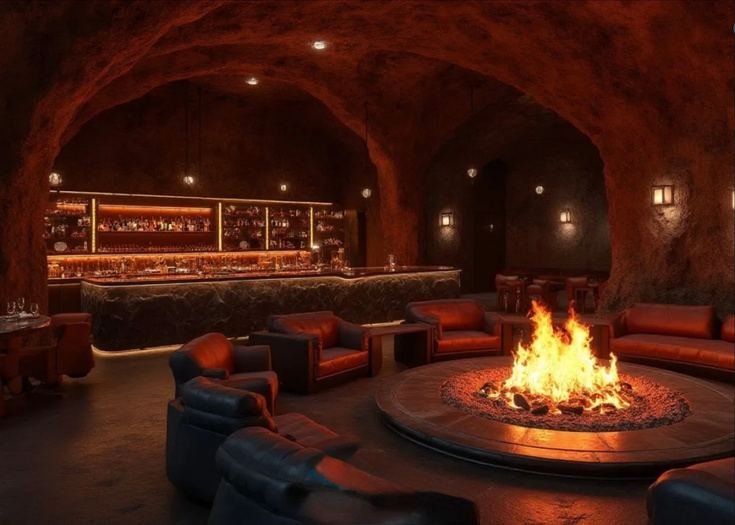Flame-lit dining in The Ember Cavern