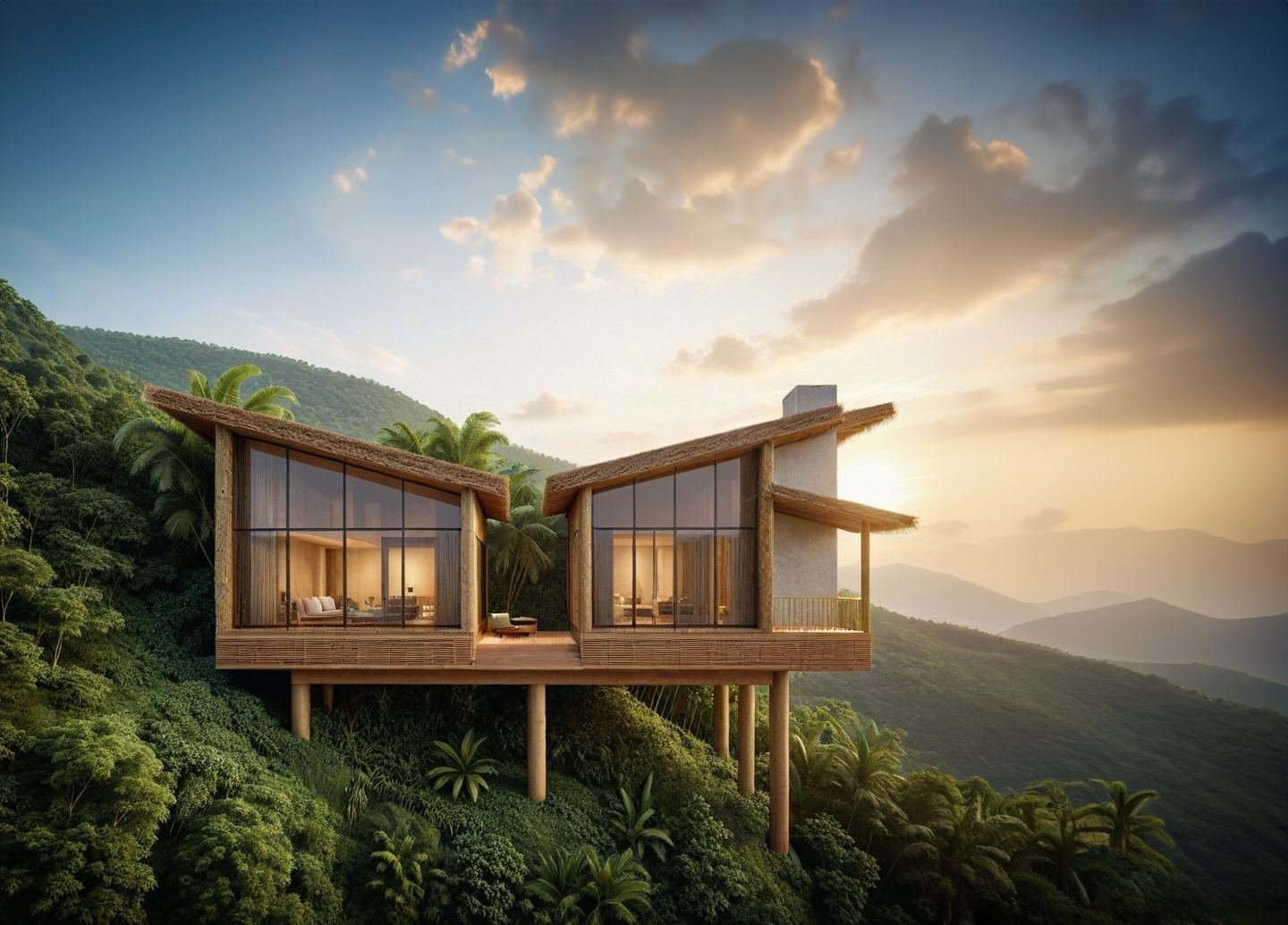 Tree Villa overlooking the Aravalli hills at sunset